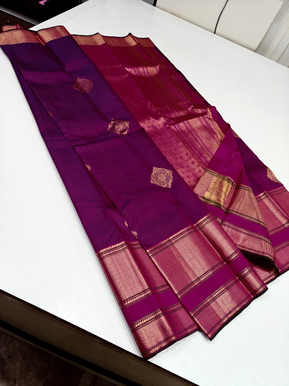Magenta Pink Traditional Silk Saree with Grand Gold Border Design
